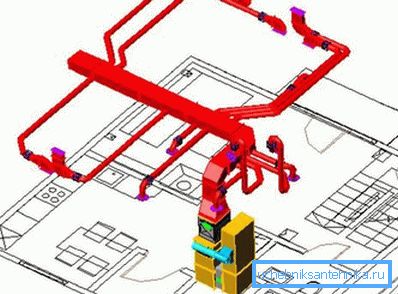 3D model potrubí, který dodává teplý vzduch