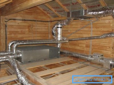 Amatérské foto rozvětveného ventilačního systému instalovaného v podkroví budovy pro snadné zapojení Amatérské foto rozvětveného ventilačního systému instalovaného v podkroví budovy pro snadné zapojení