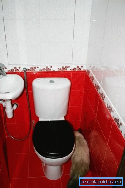 Podlahové WC a umyvadlo v toaletě s hygienickou sprchou Podlahové WC a umyvadlo v toaletě s hygienickou sprchou