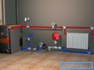 Příklad umístění vyrovnávací nádrže vyrovnejte s kotlem