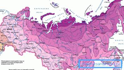 Doba trvání topné sezony: rozložení na mapě země.
