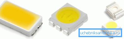 LED diody různých generací se snadno vyznačují tvarem a velikostí krystalu.