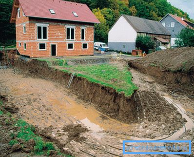 Umístění horizontálního zemního výměníku tepla. Umístění horizontálního zemního výměníku tepla.