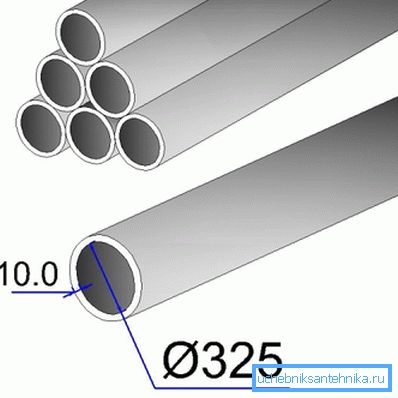 Hmotnost potrubí 325 x 10 a ostatní jsou určeny tloušťkou stěny